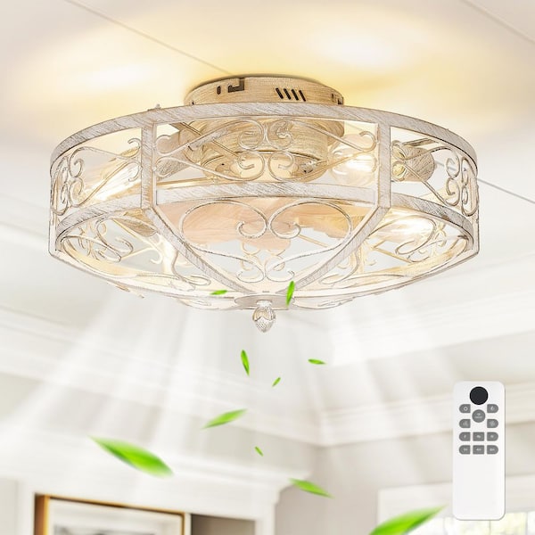 20 in. Indoor White and Golden 100-240-Volt Low Profile Cage Ceiling Fan with Light