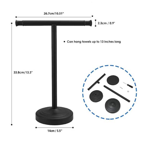 2-Towel Holder Freestanding Bath Accessory, T-Shape Towel Rack Free-Standing Stainless-Steel Towel Bar, in Black