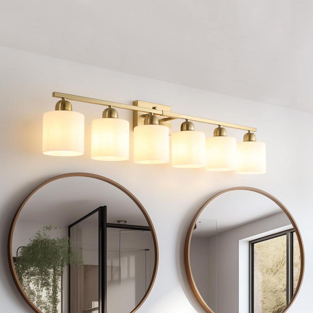 38 in. W 6-Light Gold Vanity Light with Frosted Glass Shades, Up/Down Mount for Mirror, Hallway (No Bulb included) price history on PriceWatchPro