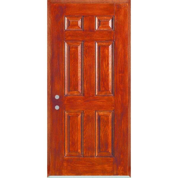Stanley Doors 32 in. x 80 in. Right-Hand Infinity 6-Panel Stained Fiberglass Woodgrain Prehung Front Door with Brickmould