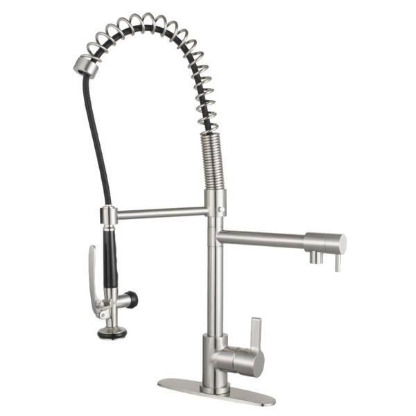 Kingston Brass Continental Single-Handle Pre-Rinse Pull-Down Sprayer Kitchen Faucet in Brushed Nickel