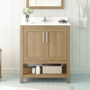 Vegas 30 in. W x 19 in. D x 34 in. H Single Sink Bath Vanity in White Oak with White Engineered Stone Top