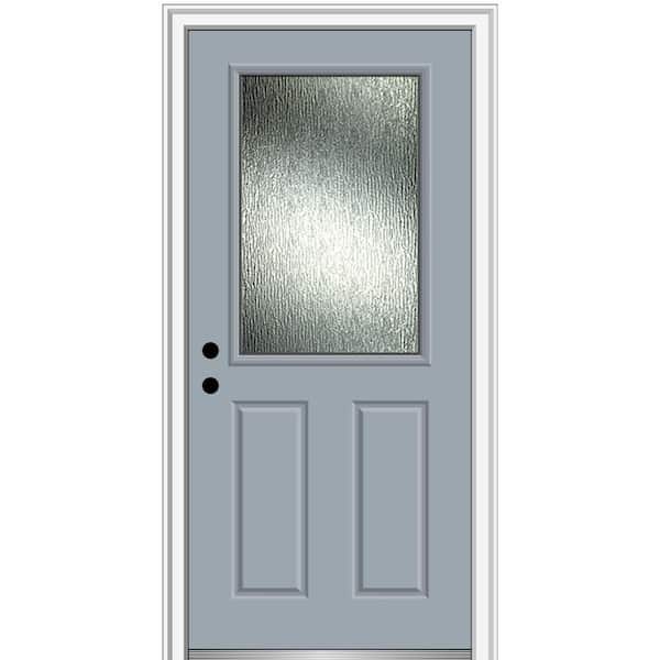 MMI Door Rain Glass 32 in. x 80 in. Right-Hand Inswing 1/2 Lite 2-Panel Painted Storm Cloud Prehung Front Door, 4-9/16 in. Frame
