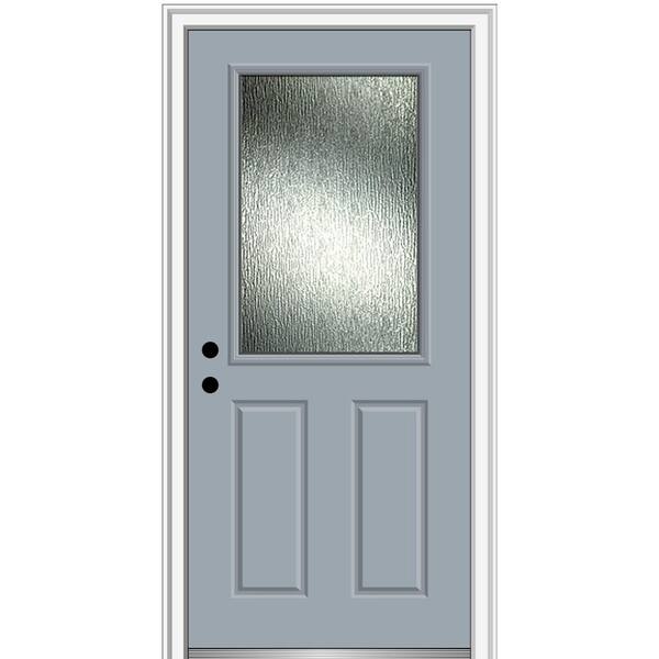 MMI Door 34 in. x 80 in. Right-Hand Inswing Rain Glass Storm Cloud Fiberglass Prehung Front Door on 6-9/16 in. Frame