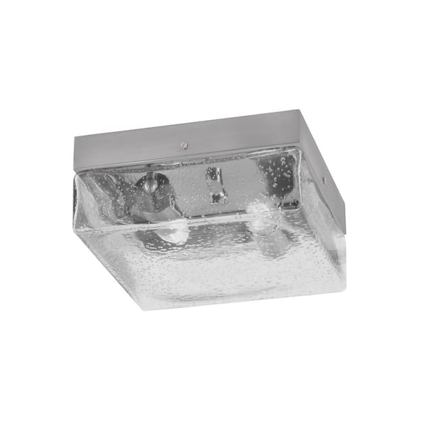Unbranded Ashland 10 in. 2 Light Brushed Nickel Flush Mount with Clear Bubble Glass Shade No Bulbs Included