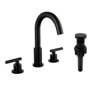 8 in. Widespread Double-Handle Brass Bathroom Faucet with Pop-up Drain Assembly Included in Matte Black