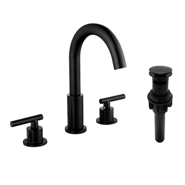 FLG 8 in. Widespread Double-Handle Brass Bathroom Faucet with Pop-up Drain Assembly Included in Matte Black