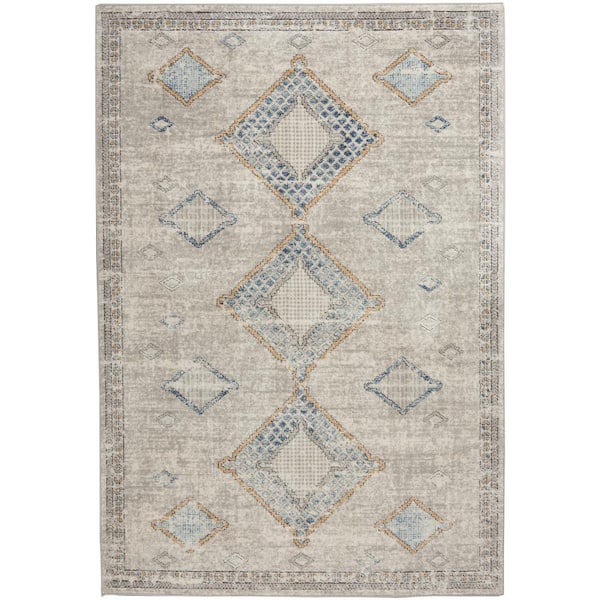 Nourison Concerto Ivory/Grey/Blue 4 ft. x 6 ft. Border Contemporary Area Rug
