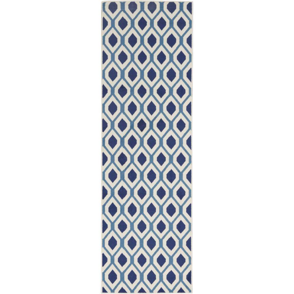 Nourison Grafix White/Navy 2 ft. x 8 ft. Geometric Modern Runner Rug ...