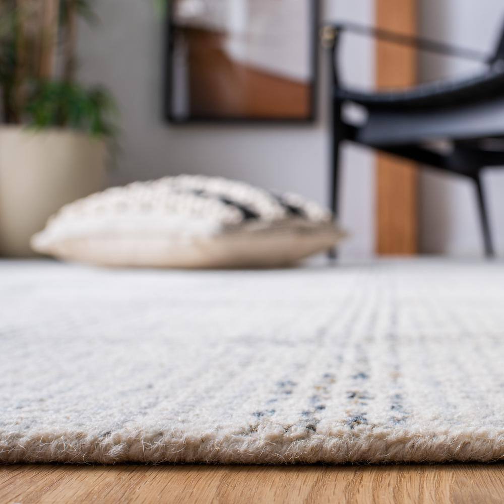 Ivory and Gold Handmade Abstract Wool Runner Rug
