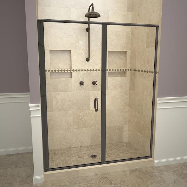 Redi Swing 1200 Series 58 in.W x 72-1/8in.H Semi-Frameless Swing Shower Door in Oil Rubbed Bronze with Handles and Clear Glass
