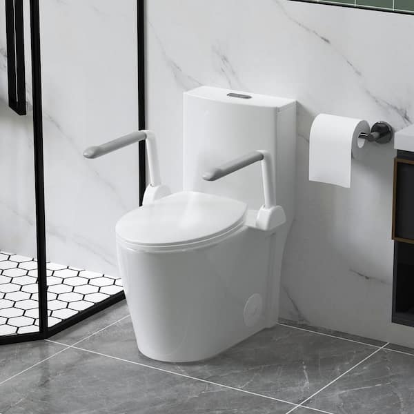 One-Piece 1.1/1.6 GPF Round Dual-Flush One Piece Toilet in White, Soft Close Seat Included, longated Comfort Height