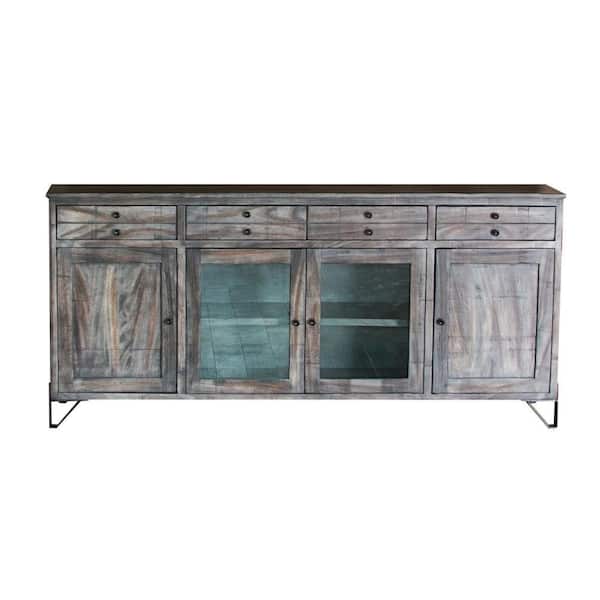 Benjara 80 in. Gray, Brown, and Black Wood TV Stand Fits TVs up to 75 in. with 4-Drawers