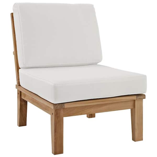MODWAY Marina Premium Grade A Teak Wood Outdoor Patio Armless Chair in Natural White