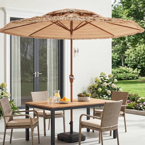 9 ft market patio umbrella in natural ToolCat 9 ft. Metal Market Thatched Tiki Patio Umbrella with Crank and Tilt in Natural (Without base)