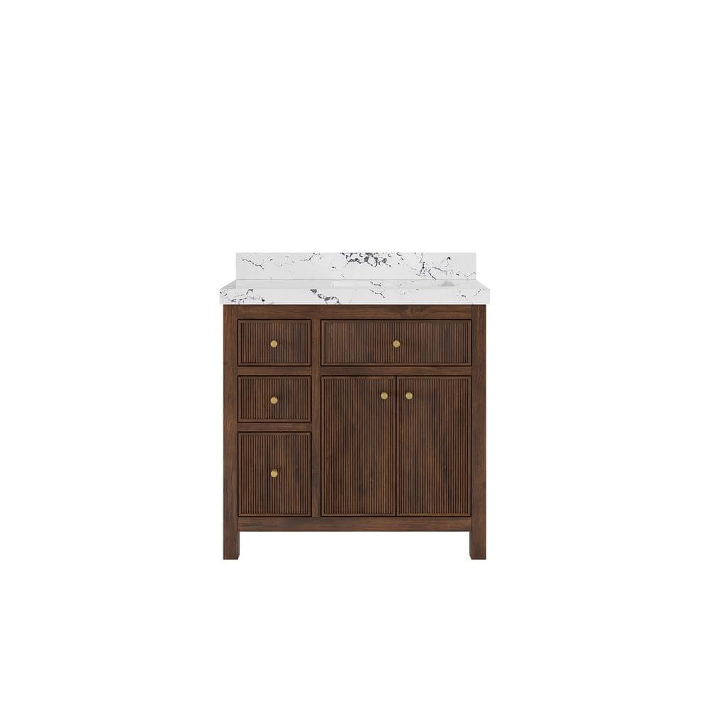 Sonoma Teak 36 in. Right Offset Sink Freestanding Dark Walnut Bath Vanity with Viola Night Quartz Top Unassembled price history on PriceWatchPro