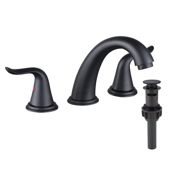 IVIGA 8 in. Widespread Double Handle Bathroom Faucet with Pop-up Drain in Black