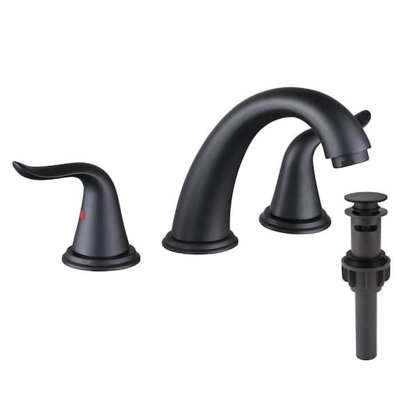 8 in. Widespread Double Handle Bathroom Faucet with 2-Aerators, Pop-up Drain and Supply Lines in Matte Black
