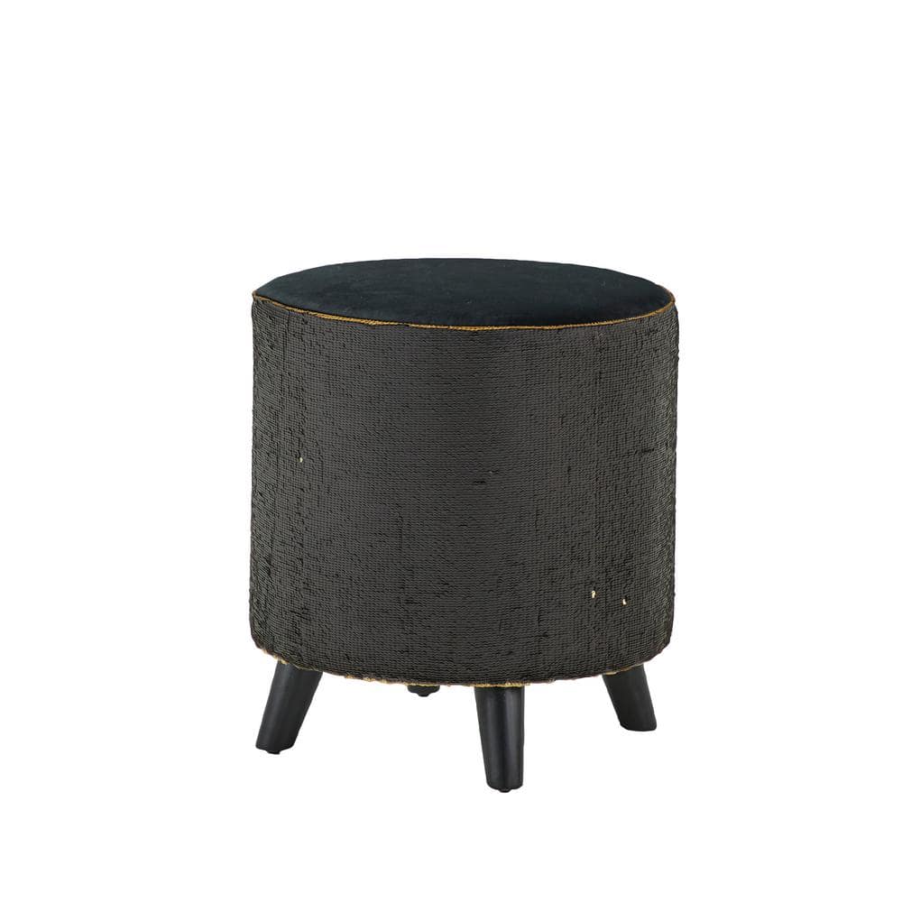 Elegant Gold and Black Sequined 18'' Round Contemporary Stool
