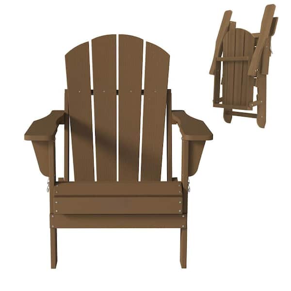 Mondawe Classic Brown Outdoor Patio Folding Plastic Adirondack Chair Weather Resistant Fire Pit Chair
