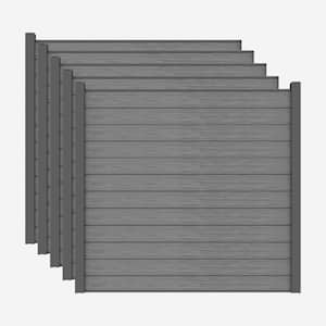 Complete Kit 6 ft. x 6 ft. Embossed Gray WPC Composite Fence Panel with Bottom Squared Holders and Post Kits (5-set)