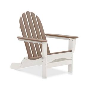 Icon White and Weathered Wood Plastic Folding Adirondack Chair