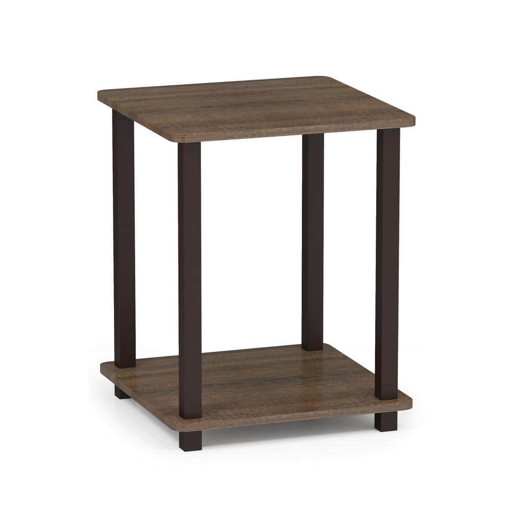 Walnut Brown Compact Wood End Tables with Shelf, Set of 2