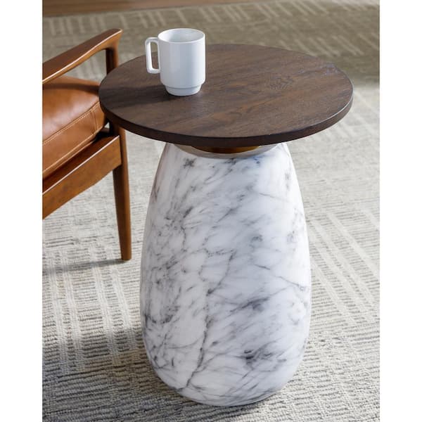 Livabliss Ivette Modern End Table, Dark Brown/White, 25 in. H x 18 in. W x 18 in. D