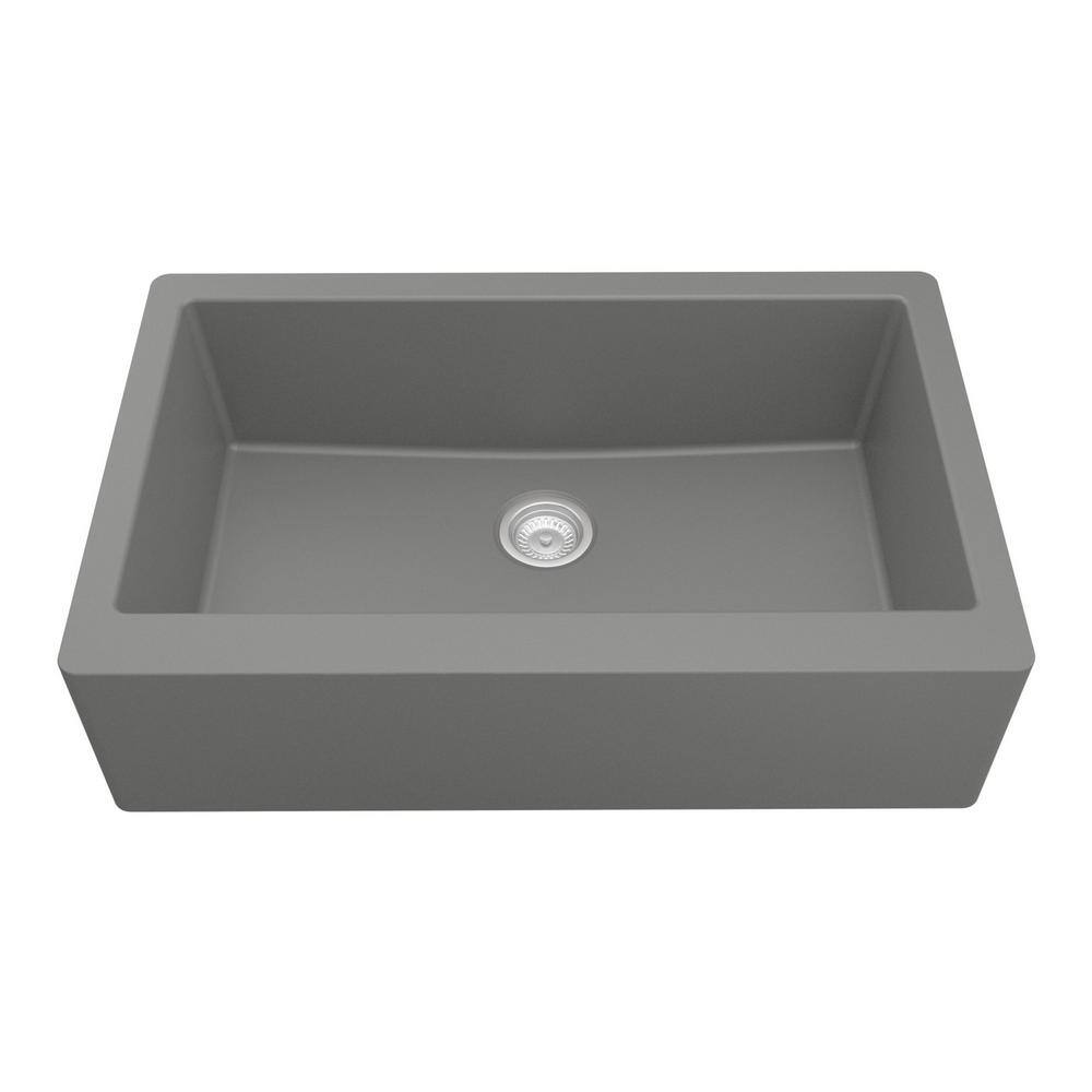 Matte Gray Quartz Composite Farmhouse Single Bowl Kitchen Sink