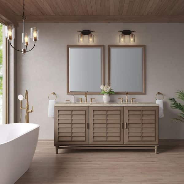 Portland 72.0 in. Double Bath Vanity in Whitewashed Walnut with Tajnar Wireless Charging Engineered Composite Top