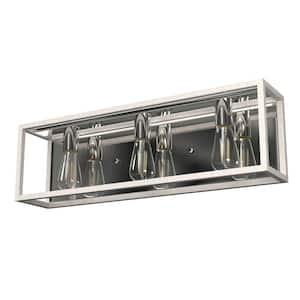 Squire Manor 25 in. 3-Light Chrome Vanity Light with Distressed White Frame