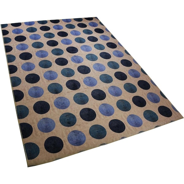 Blue Circles Oatmeal 5 ft. x 7 ft. Area Rug