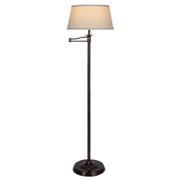 Brightech Caden 62 in. Oil Brushed Bronze Mid-Century Modern 1-Light Extendable LED Floor Lamp with Beige Fabric Drum Shade