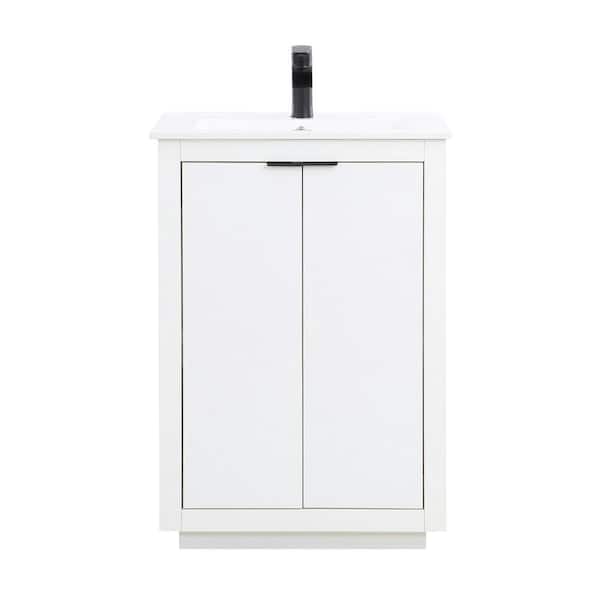 Manhattan Comfort Malverne 24 in. W x 18.25 in. D x 34.75 in. H Bath Vanity in White with White Ceramic Top