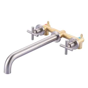 Double-Handle Wall-Mounted Roman Tub Faucet without Hand Shower in Brushed Nickel