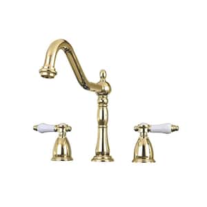 Victorian Porcelain 2-Handle Standard Kitchen Faucet in Polished Brass