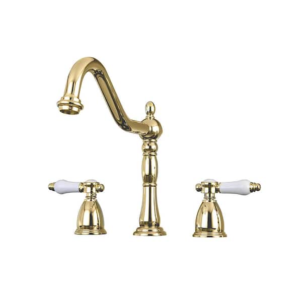 Kingston Brass Victorian Porcelain 2-Handle Standard Kitchen Faucet in Polished Brass