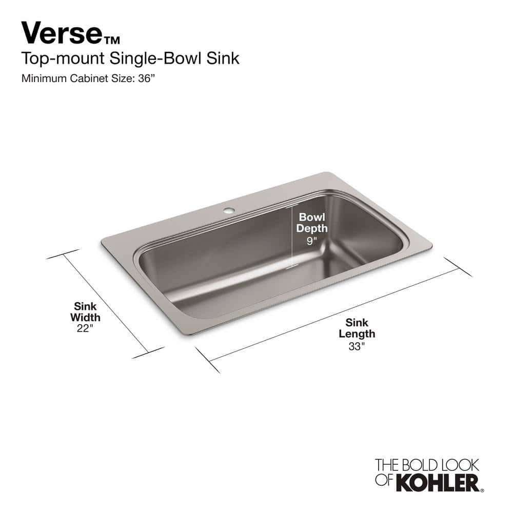 Verse 33'' Stainless Steel Single Bowl Drop-In Kitchen Sink