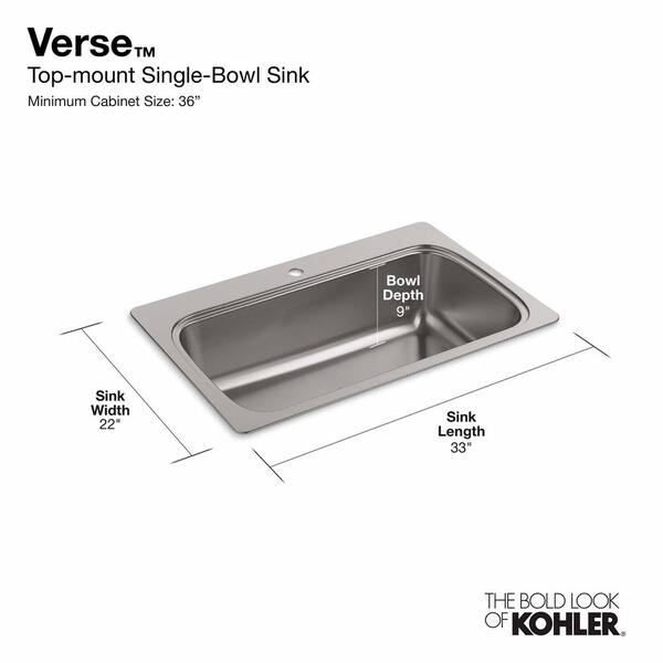 Verse Drop-In Stainless Steel 33 in. 3-Hole Single Basin Kitchen Sink Verse Drop-In Stainless Steel 33 in. 3-Hole Single Basin Kitchen Sink