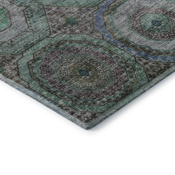 Mayfield Premium Machine Washable Abstract AMF2049 Green 2 ft. x 3 ft. Accent Rug