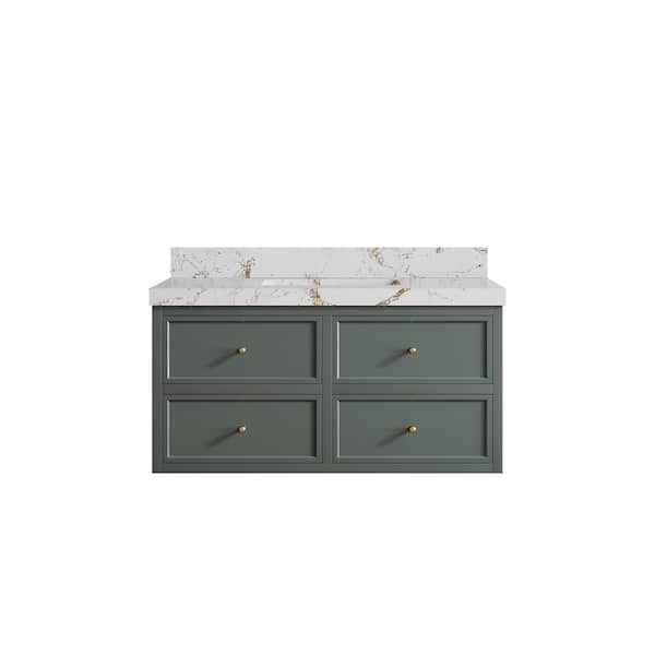 Willow Collections Roswell 42 in. W x 22 in. D x 36 in. H Single Sink Bath Vanity in Pewter Green with 2 in. Viola Gold qt. Top