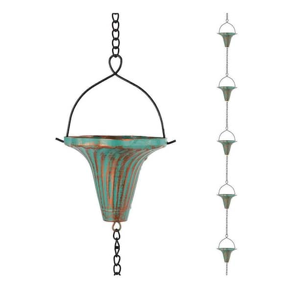 10 ft. Green Funnel Cups Rain Chains for Gutters Metal for Eaves Drainage Adjustable Rain Chain for Outdoor Decor