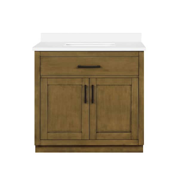 Bailey 36 in. Single Sink Almond Latte Bath Vanity with White Quartz Top (Assembled)