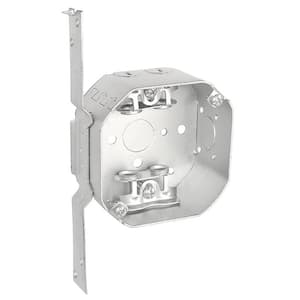 4 in. W x 1-1/2 in. D Steel Metallic Octagon Box with Three 1/2 in. KO's and MC/BX Clamps and F Bracket (1-Pack)