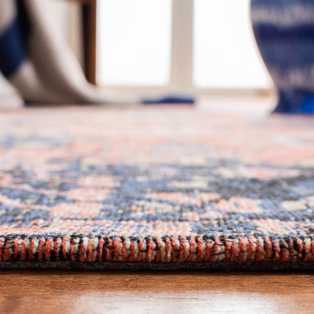 Rust and Navy 6' x 9' Flat Woven Wool Area Rug