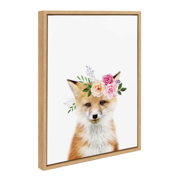 Kate and Laurel Sylvie Flower Crown Fox Framed Canvas by Amy Peterson Art Studio (Set of 1) Animal Art Print 18.00 in. x 24.00 in.