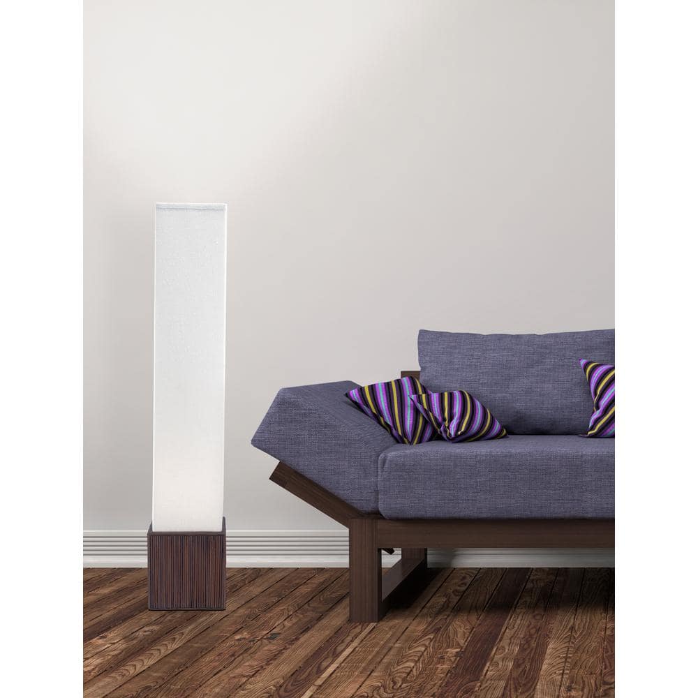 Sebu White Linen Shade Bamboo Floor Lantern