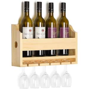 Wall Shelf Kitchen Decor Decorative for Home Bar Holds 5-Wine Bottles with 4-Stemware Glasses Holder