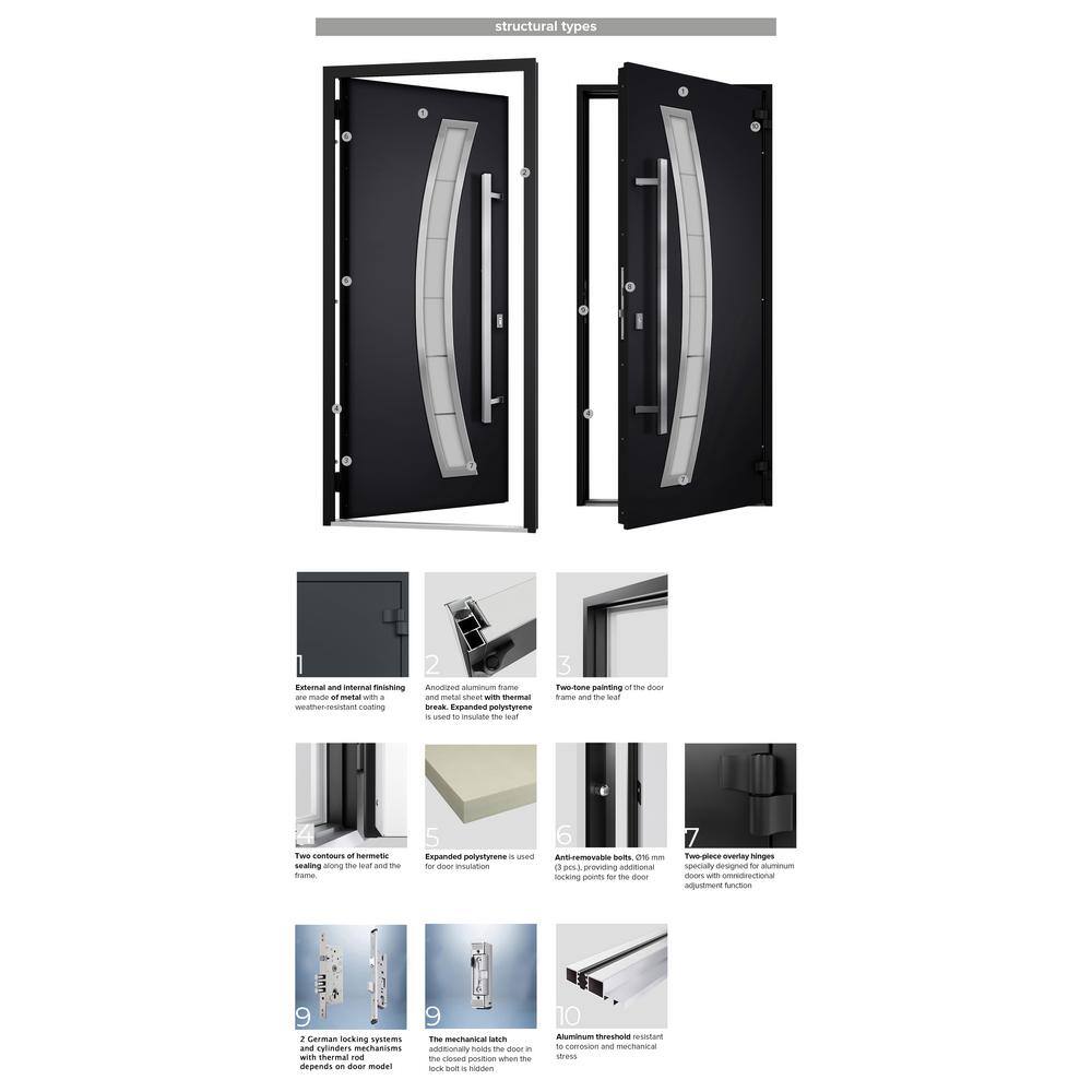 Modern Black Enamel Metal Exterior Prehung Door with Sidelites