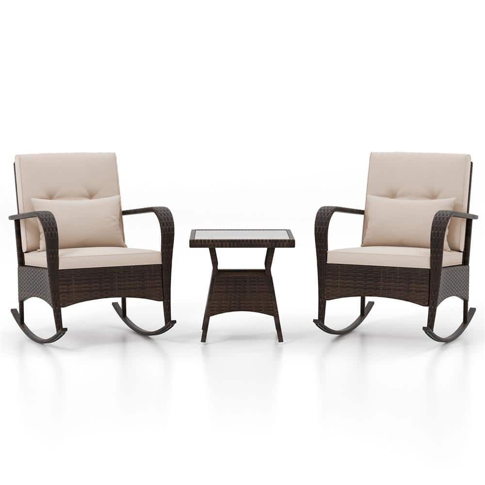 Brown 3-Piece Metal Rectangle 20 in. Outdoor Bistro Set with CushionGuard Beige price history on PriceWatchPro